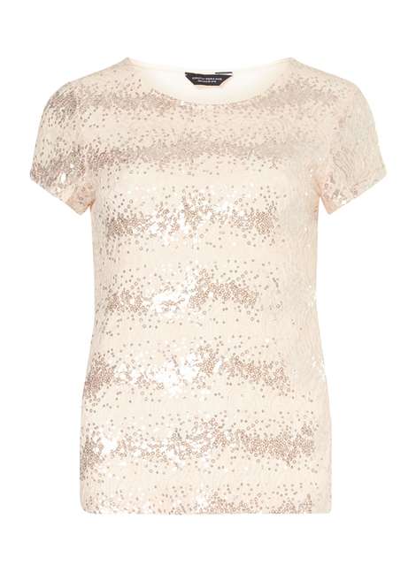 Nude Sequin Lace T-Shirt